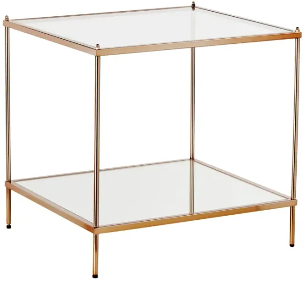 Hivvago 22 Inch Clear And Gold Glass And Iron Square End Table With Shelf