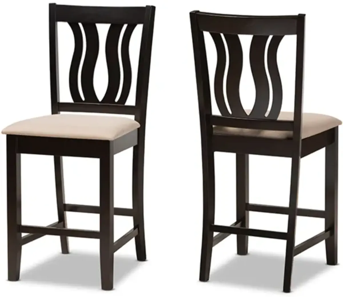 Baxton Studio Fenton Modern and Contemporary Transitional Sand Fabric Upholstered and Dark Brown Finished Wood 2-Piece Counter Stool Set