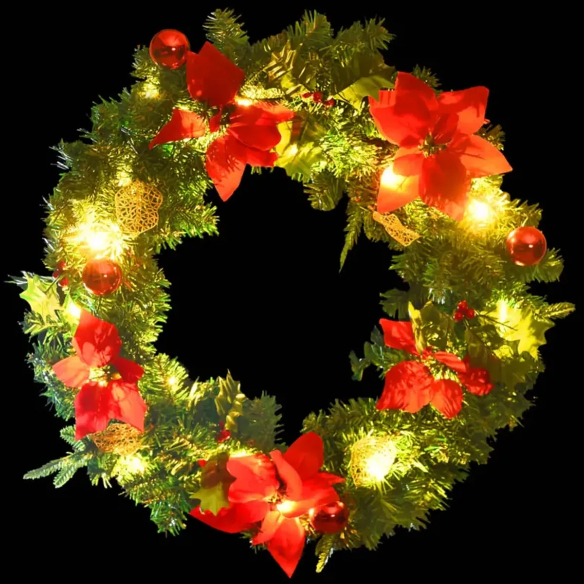 'vidaXL Christmas Wreath with LED Lights - Indoor/Outdoor Holiday Decoration - 23.6" Diameter - Green and Red PVC Material - USB Powered, Round Christmas Garland