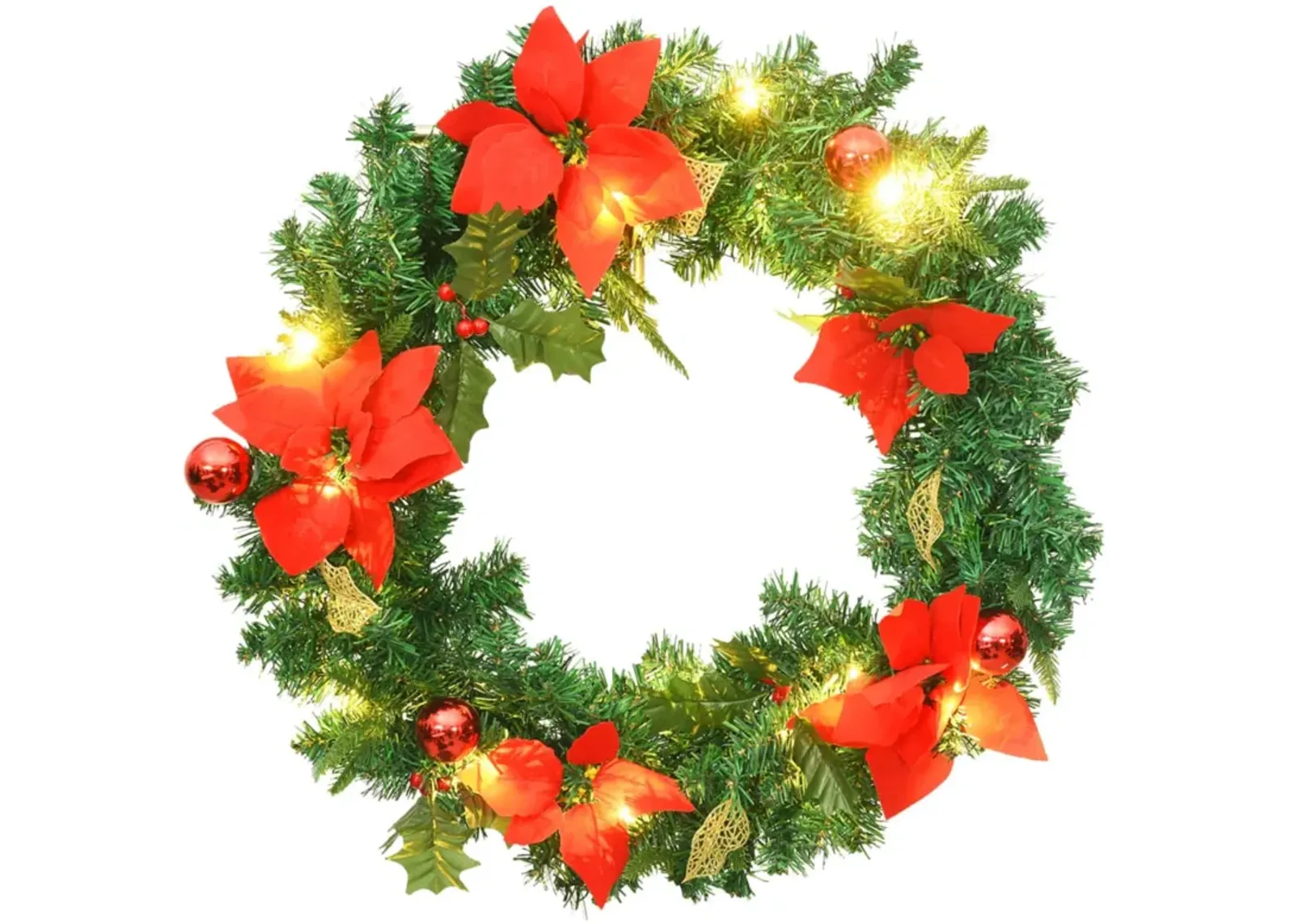 'vidaXL Christmas Wreath with LED Lights - Indoor/Outdoor Holiday Decoration - 23.6" Diameter - Green and Red PVC Material - USB Powered, Round Christmas Garland