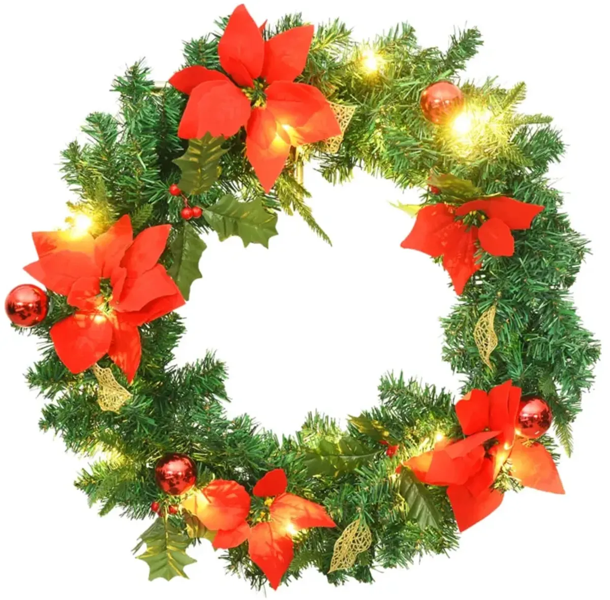 'vidaXL Christmas Wreath with LED Lights - Indoor/Outdoor Holiday Decoration - 23.6" Diameter - Green and Red PVC Material - USB Powered, Round Christmas Garland