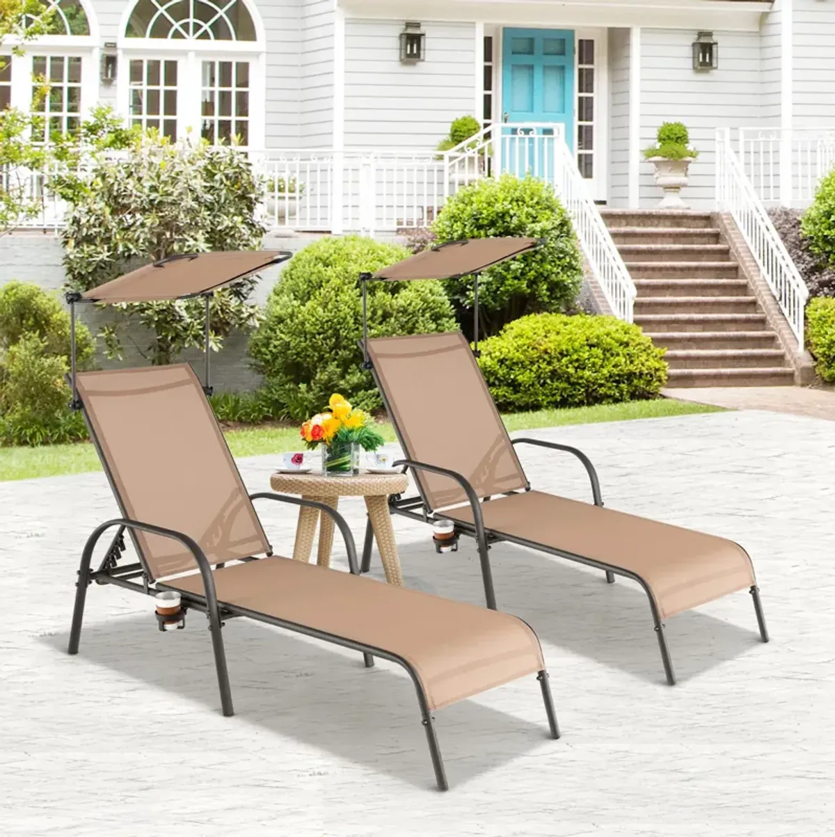 Patio Heavy-Duty 5-Level Adjustable Chaise Lounge Chair-Brown