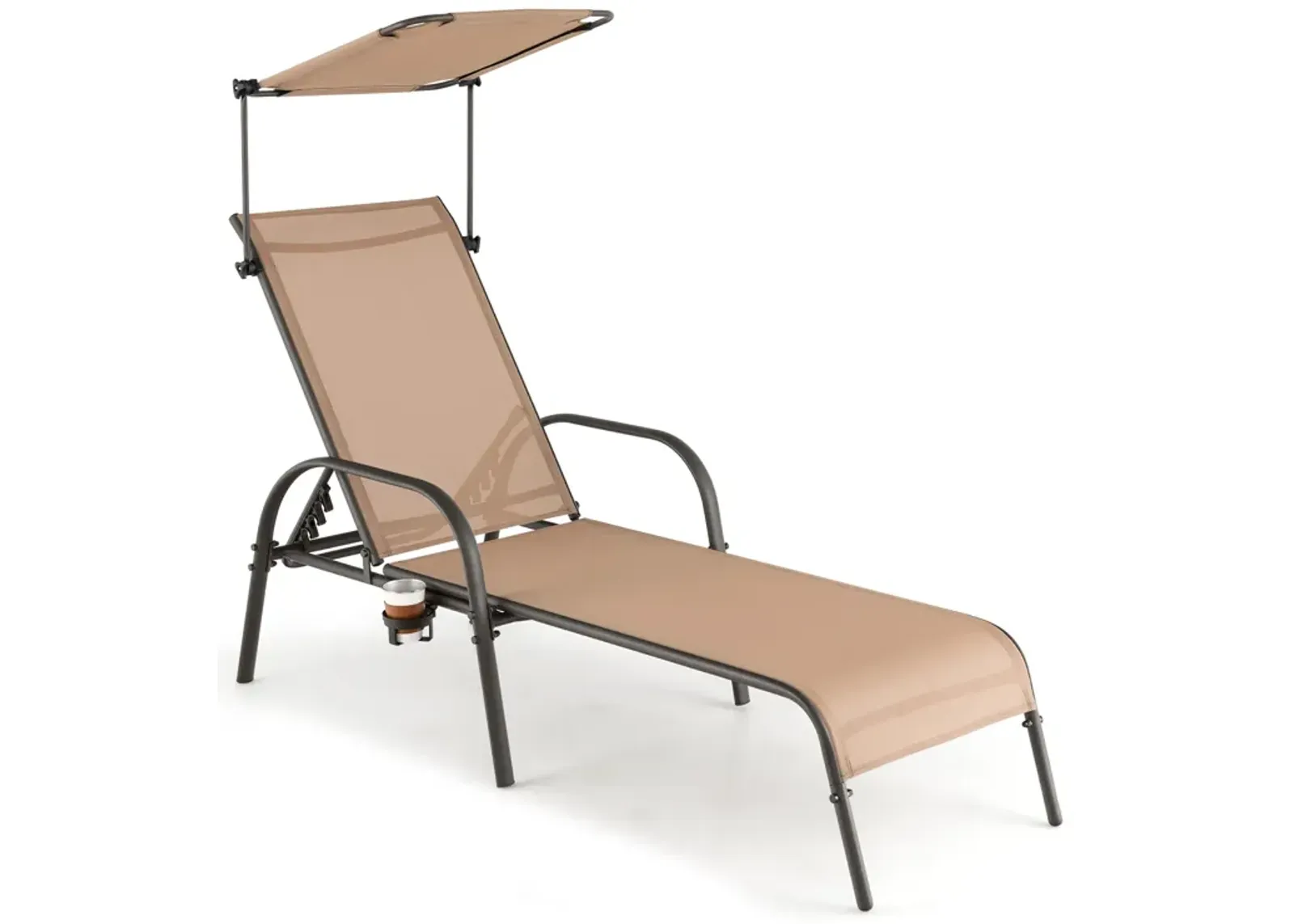 Patio Heavy-Duty 5-Level Adjustable Chaise Lounge Chair-Brown