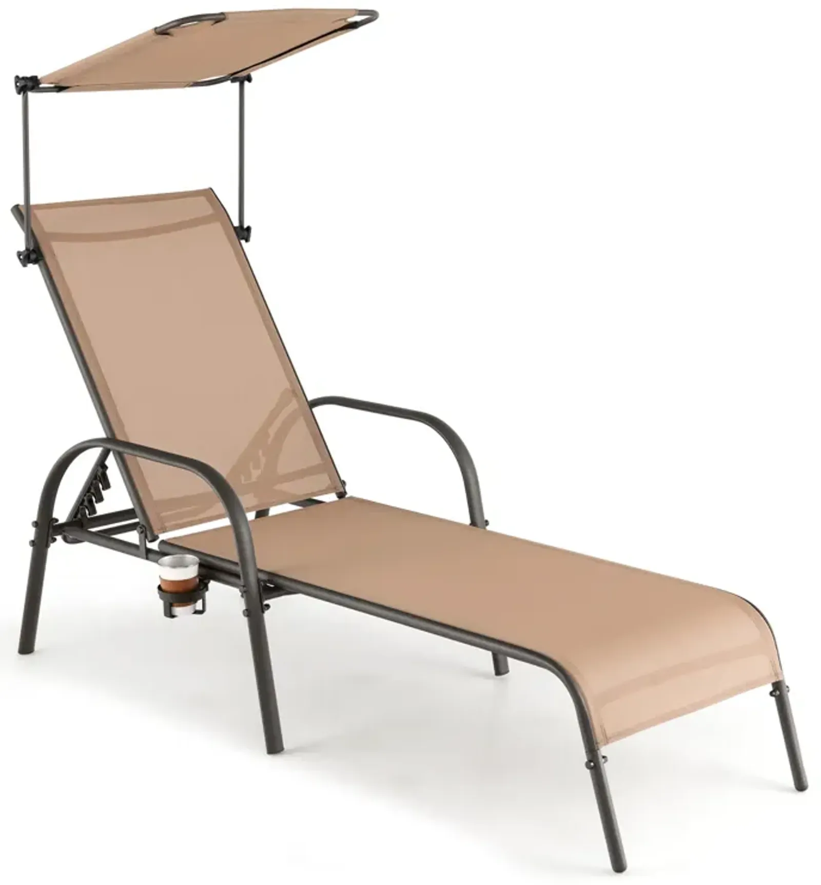 Patio Heavy-Duty 5-Level Adjustable Chaise Lounge Chair-Brown