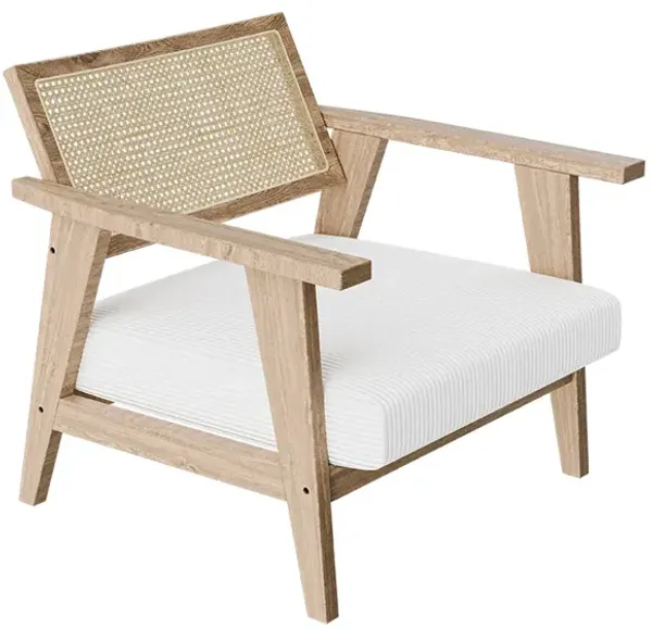 BELLEZE Mid-Century Modern Cane Back Accent Chair, Natural Wood Armchair with Upholstered Seat, Boho Lounge Chair for Living Room, Bedroom, or Office, Comfortable Padded Seat with Minimalist Design