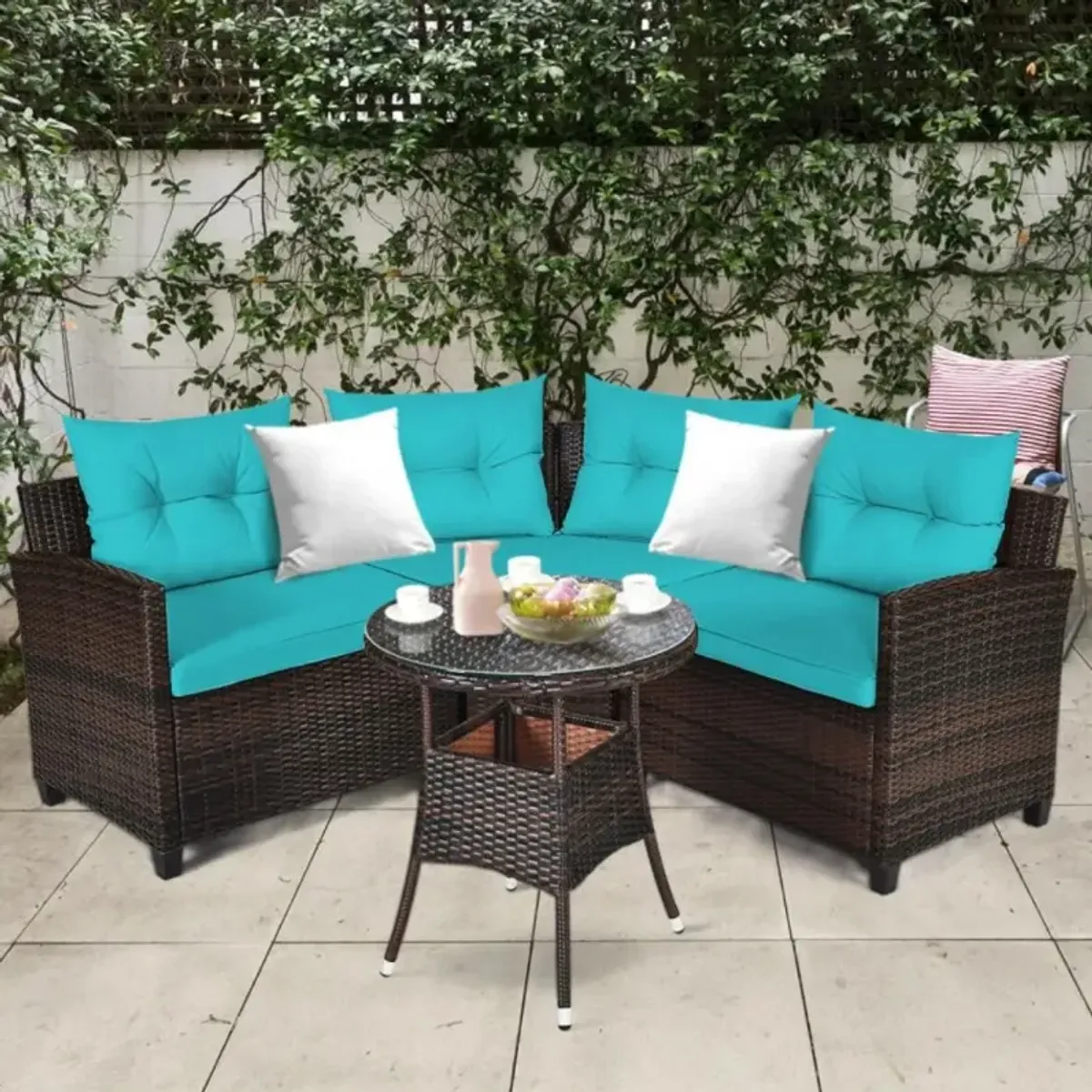 Hivvago 4 Pieces Outdoor Cushioned Rattan Furniture Set