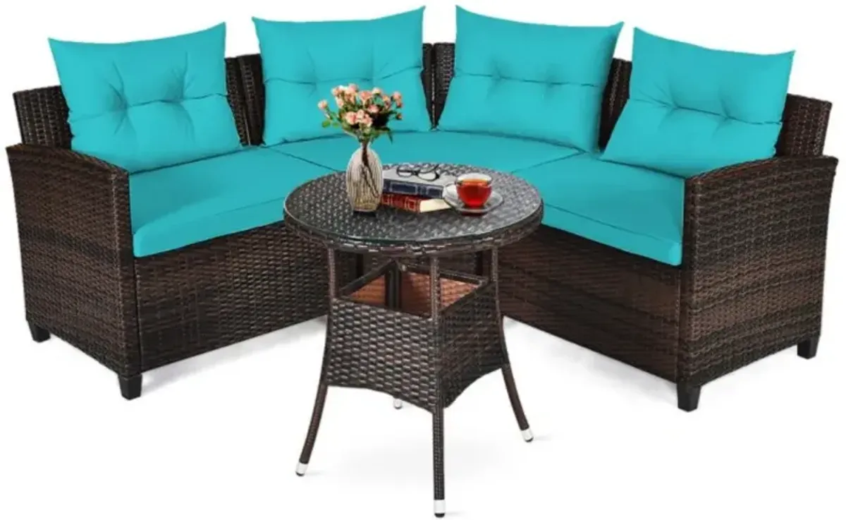 Hivvago 4 Pieces Outdoor Cushioned Rattan Furniture Set