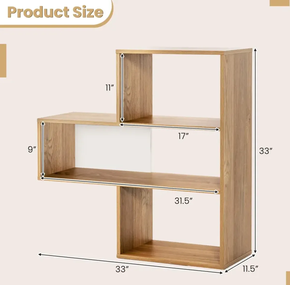 Convex Bookshelf 3-Shelf Open Bookcase Room Organizer with Anti-Toppling Device