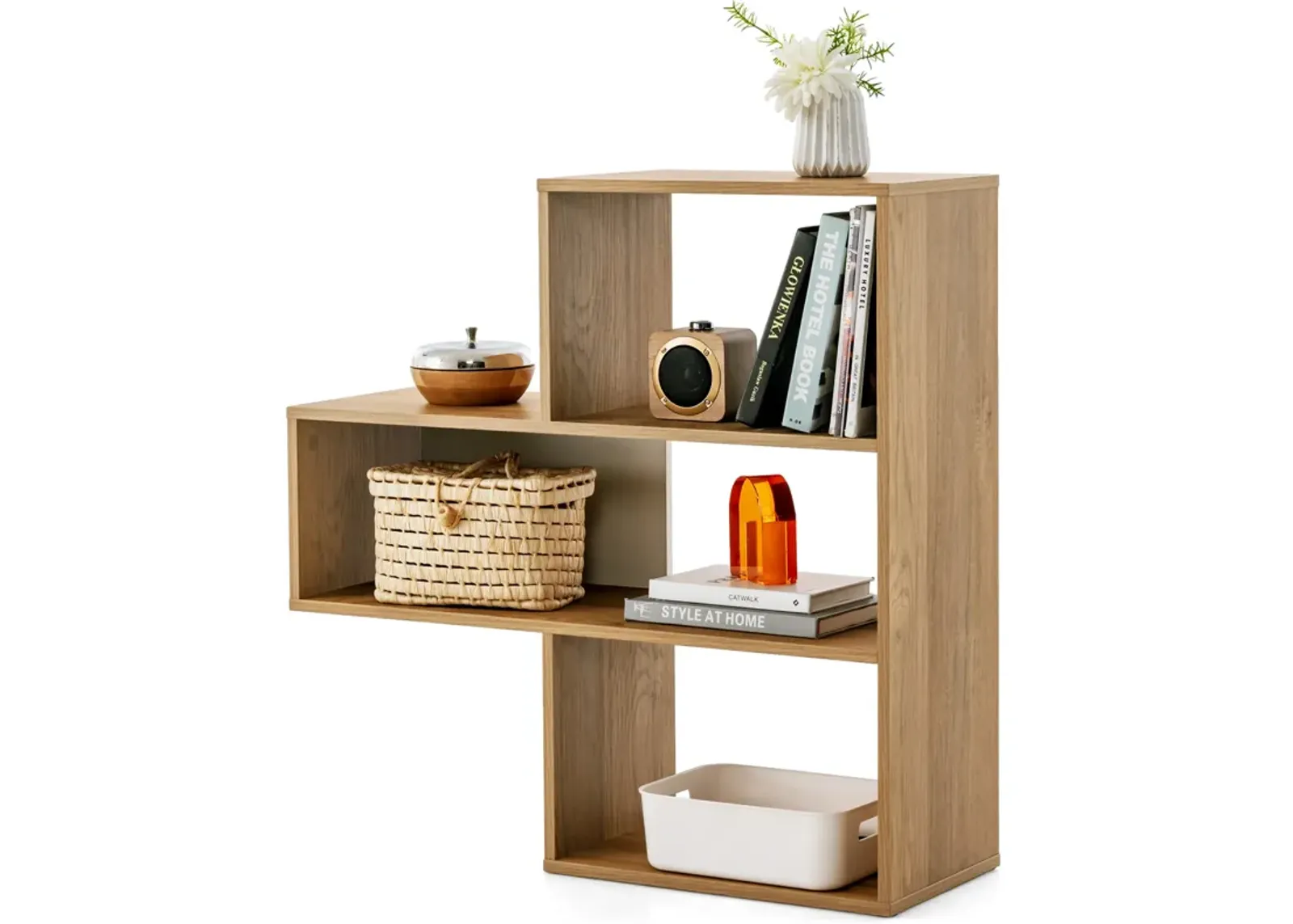 Convex Bookshelf 3-Shelf Open Bookcase Room Organizer with Anti-Toppling Device