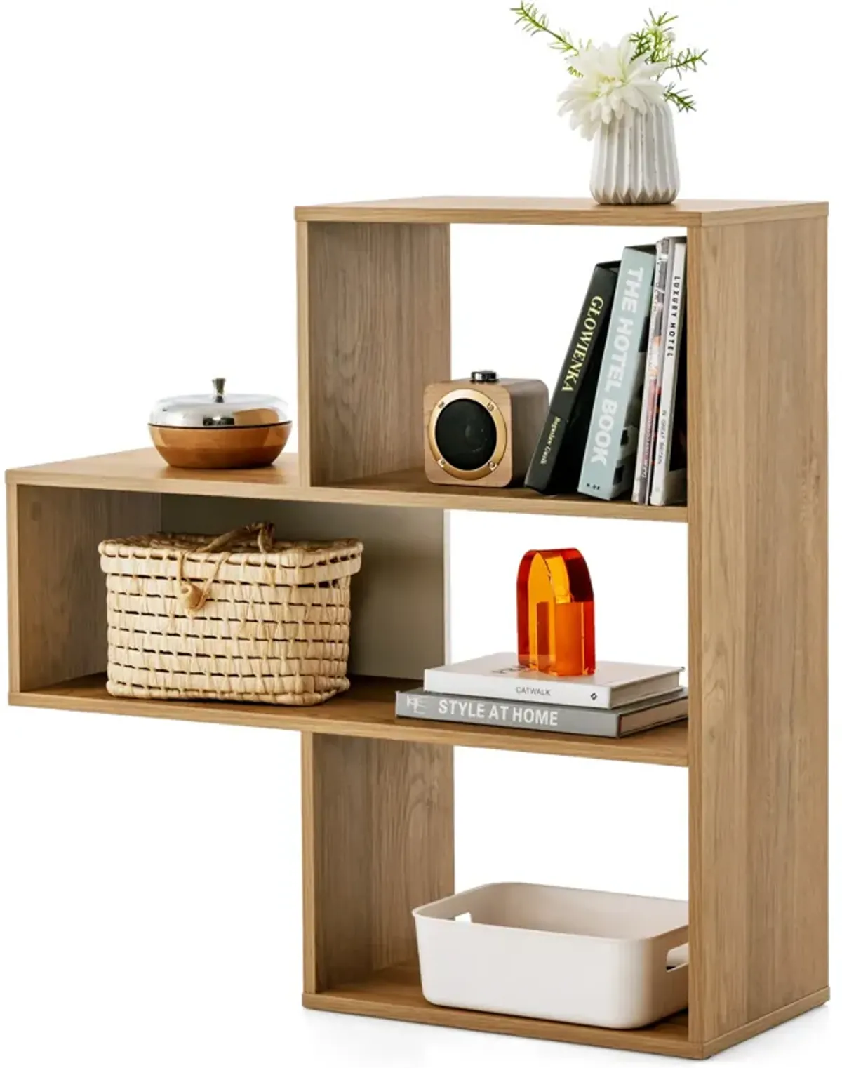 Convex Bookshelf 3-Shelf Open Bookcase Room Organizer with Anti-Toppling Device