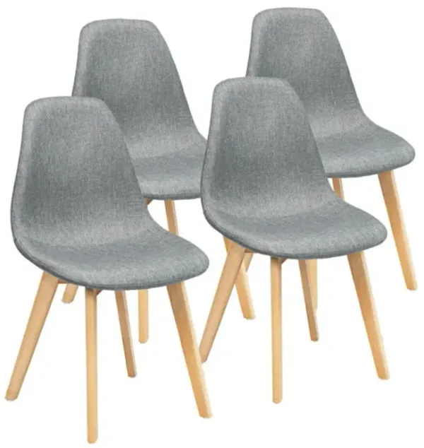 Hivvago 4 Pieces Modern Dining Chair Set with Wood Legs and Fabric Cushion Seat