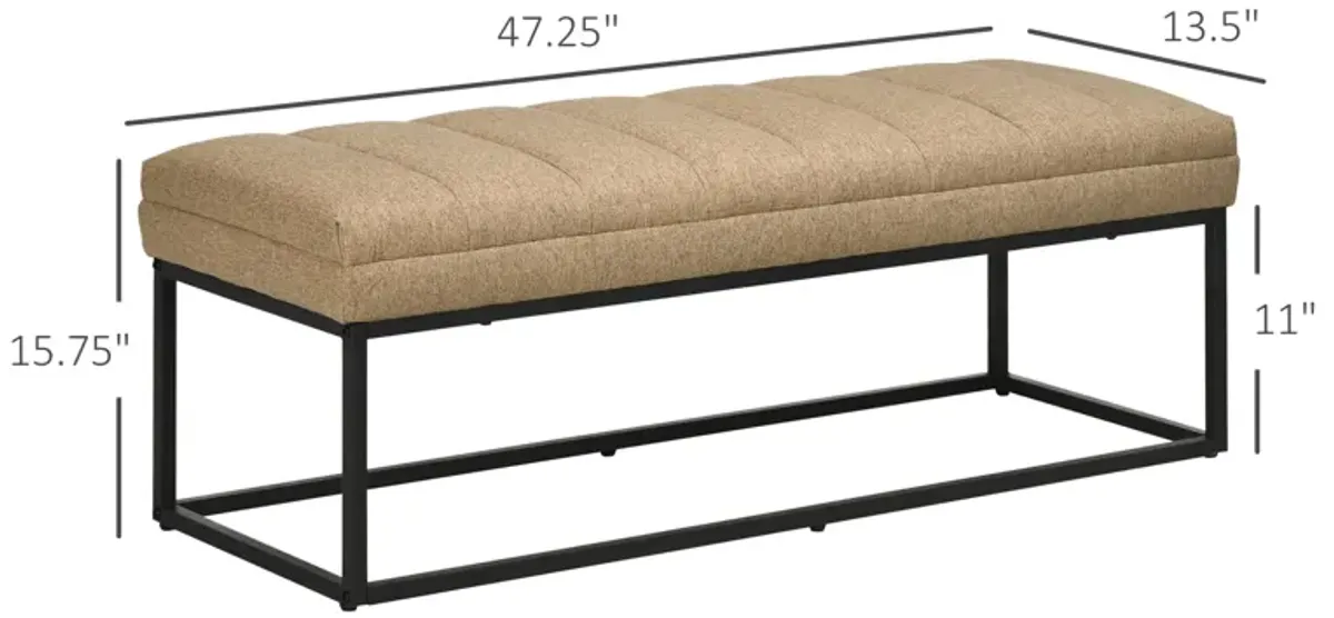 Brown Bedroom Accent: Upholstered Ottoman Bench with Steel Legs