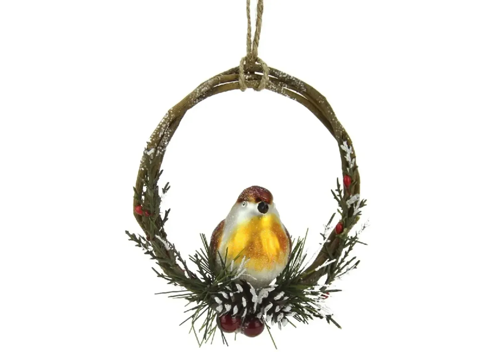 4" Brown Bird Sitting in a Twig Wreath Christmas Ornament