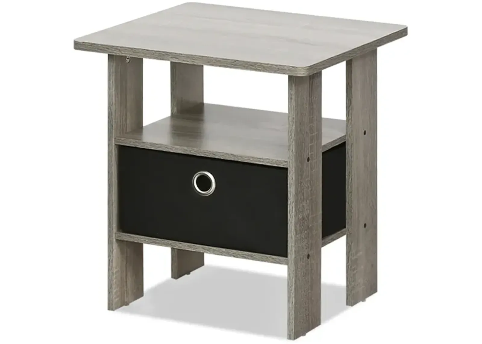 End Table Bedroom Night Stand w/Bin Drawer, French Oak Grey/Black