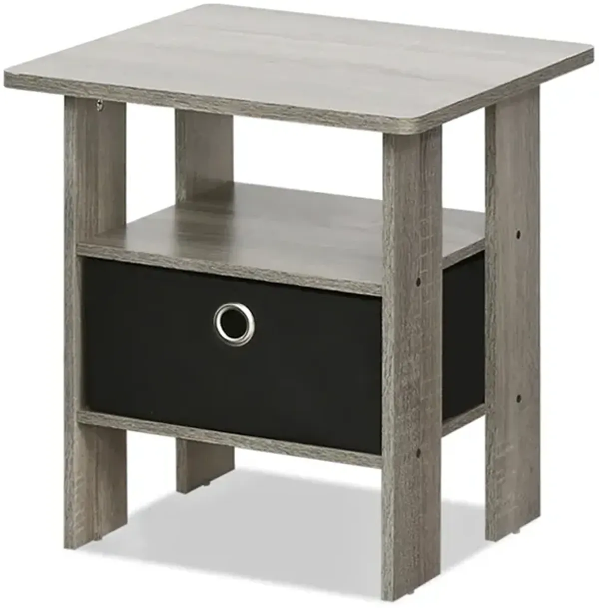 End Table Bedroom Night Stand w/Bin Drawer, French Oak Grey/Black