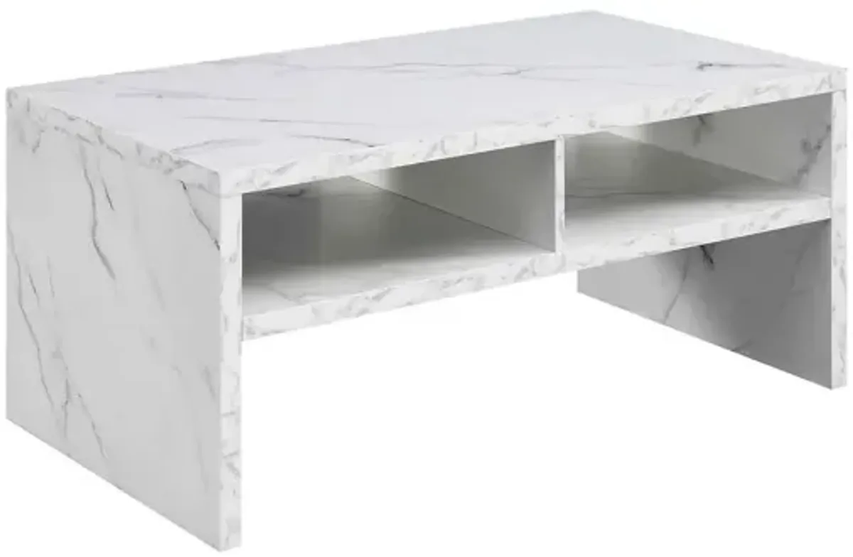 Convenience Concepts Northfield Admiral Deluxe Coffee Table with Shelves, White Faux Marble