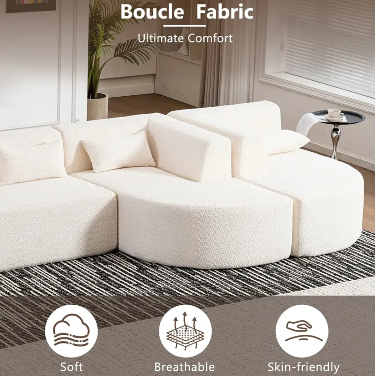 Merax Boucle Fabric Sofa Couch with Chaise Lounge