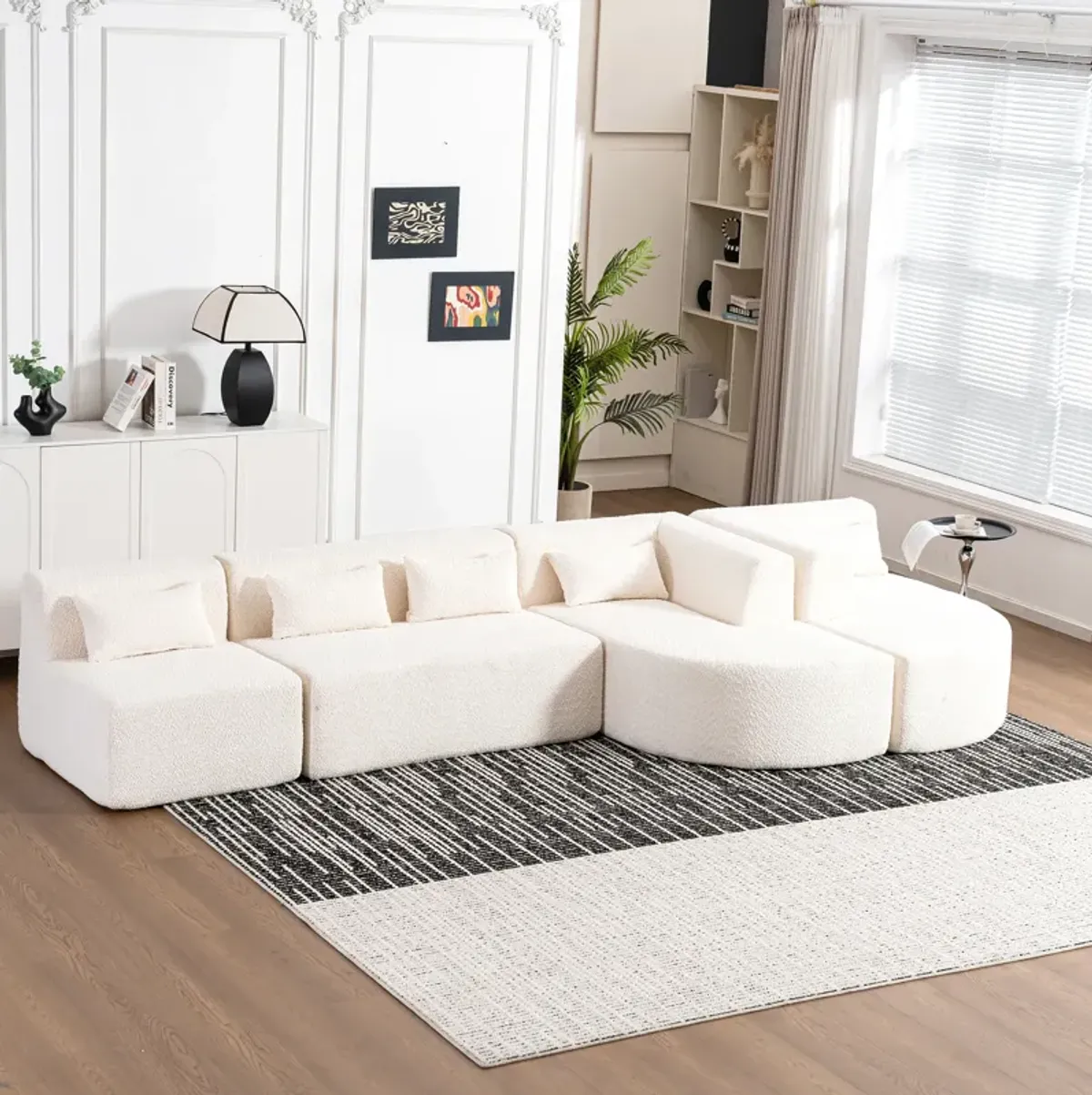 Merax Boucle Fabric Sofa Couch with Chaise Lounge