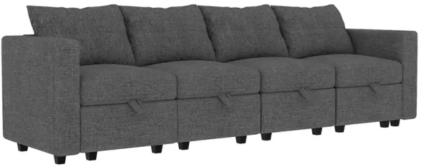 Livelylodge Modular 4-Seat Sofa with Wooden Frame and Pull-Out Bed, Convertible Sectional Sofa for Living Room, Available in Black, Beige, and Gray 109" L x 30.5" W x 34" H