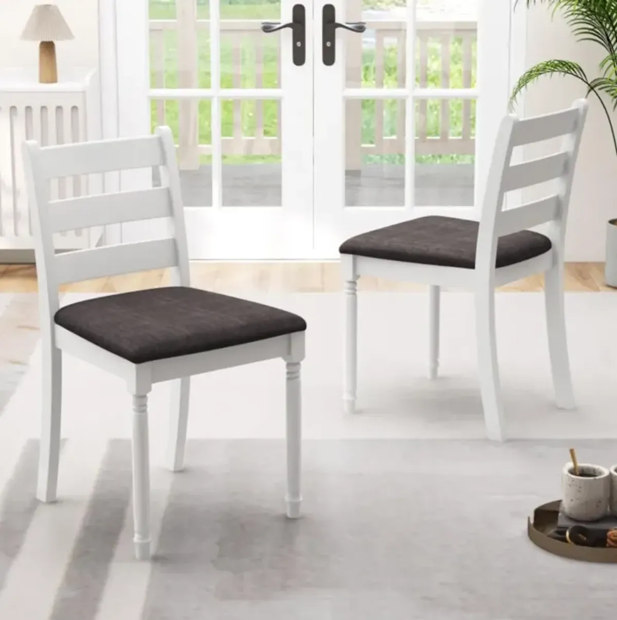 Hivvago Set of 2 Rubber Wood Dining Chairs with Upholstered Seat