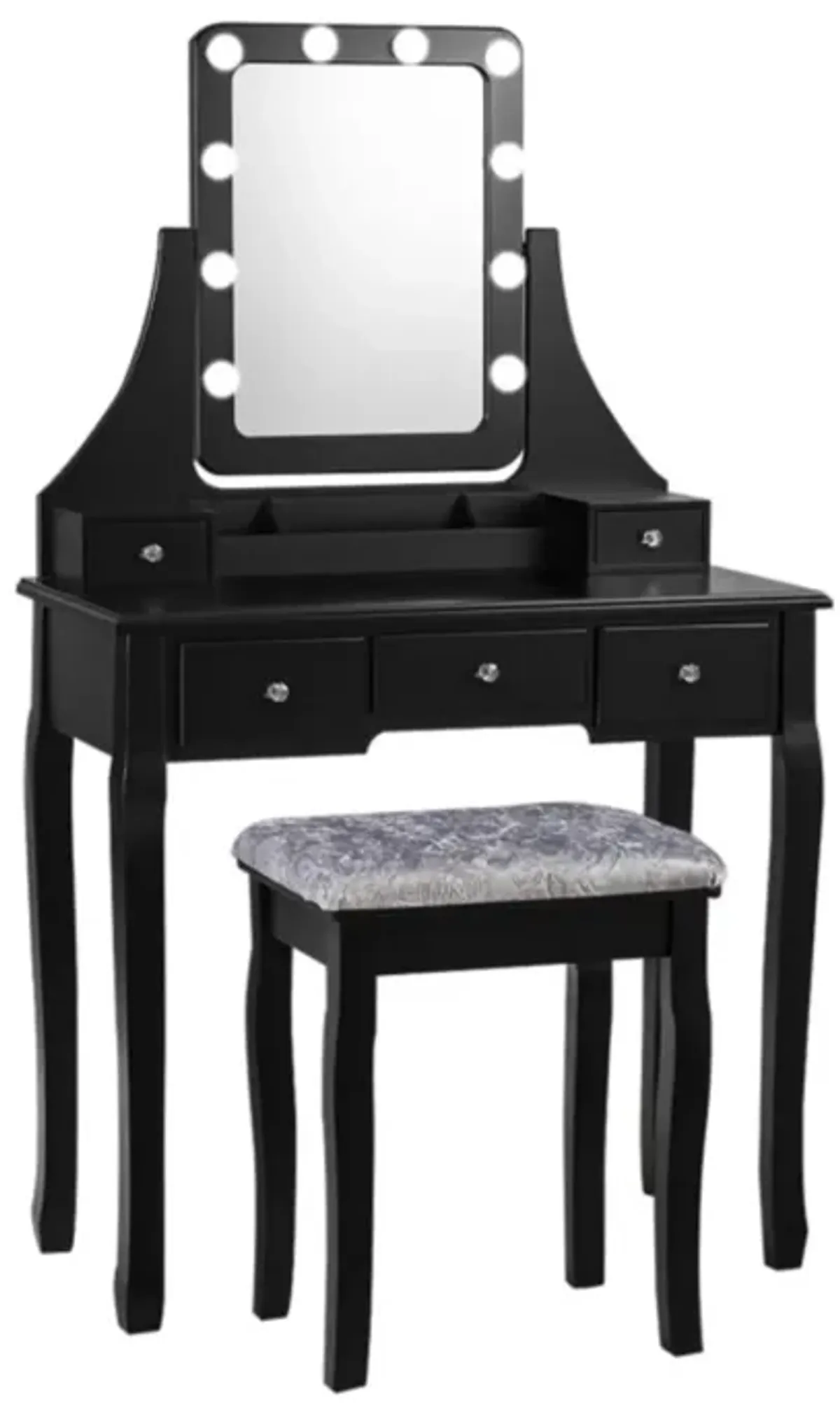 Hivvago Vanity Dressing Table Set with 10 Dimmable Bulbs and Cushioned Stool