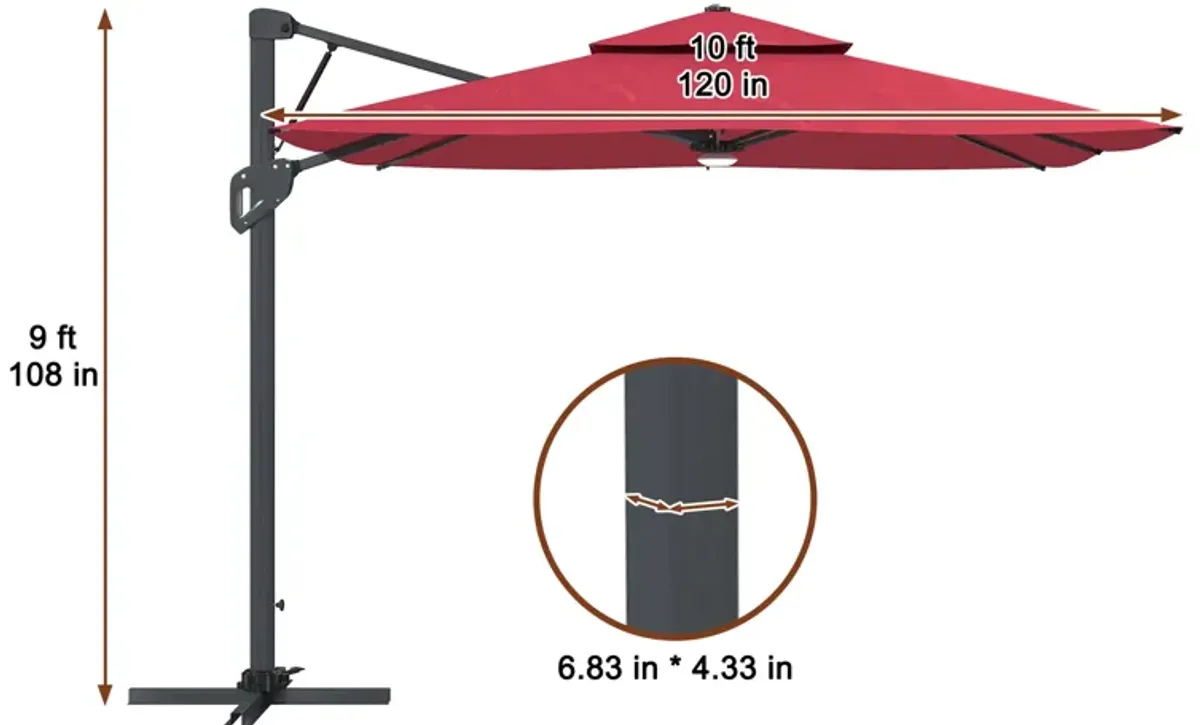 MONDAWE 10ft Square Solar LED Offset Cantilever Outdoor Patio Umbrella with Built-in Bluetooth Speaker