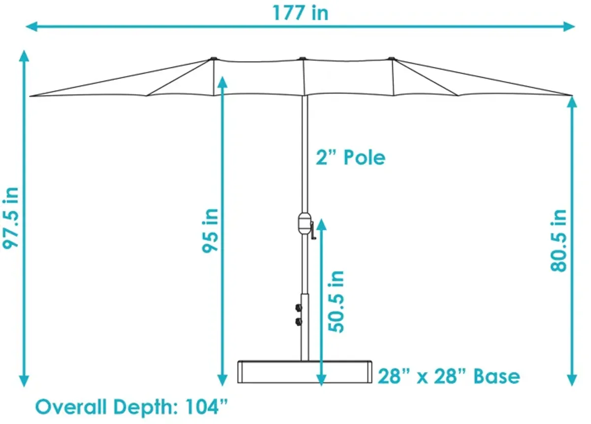 Sunnydaze 15 ft Steel Double-Sided Patio Umbrella with Sandbag Base