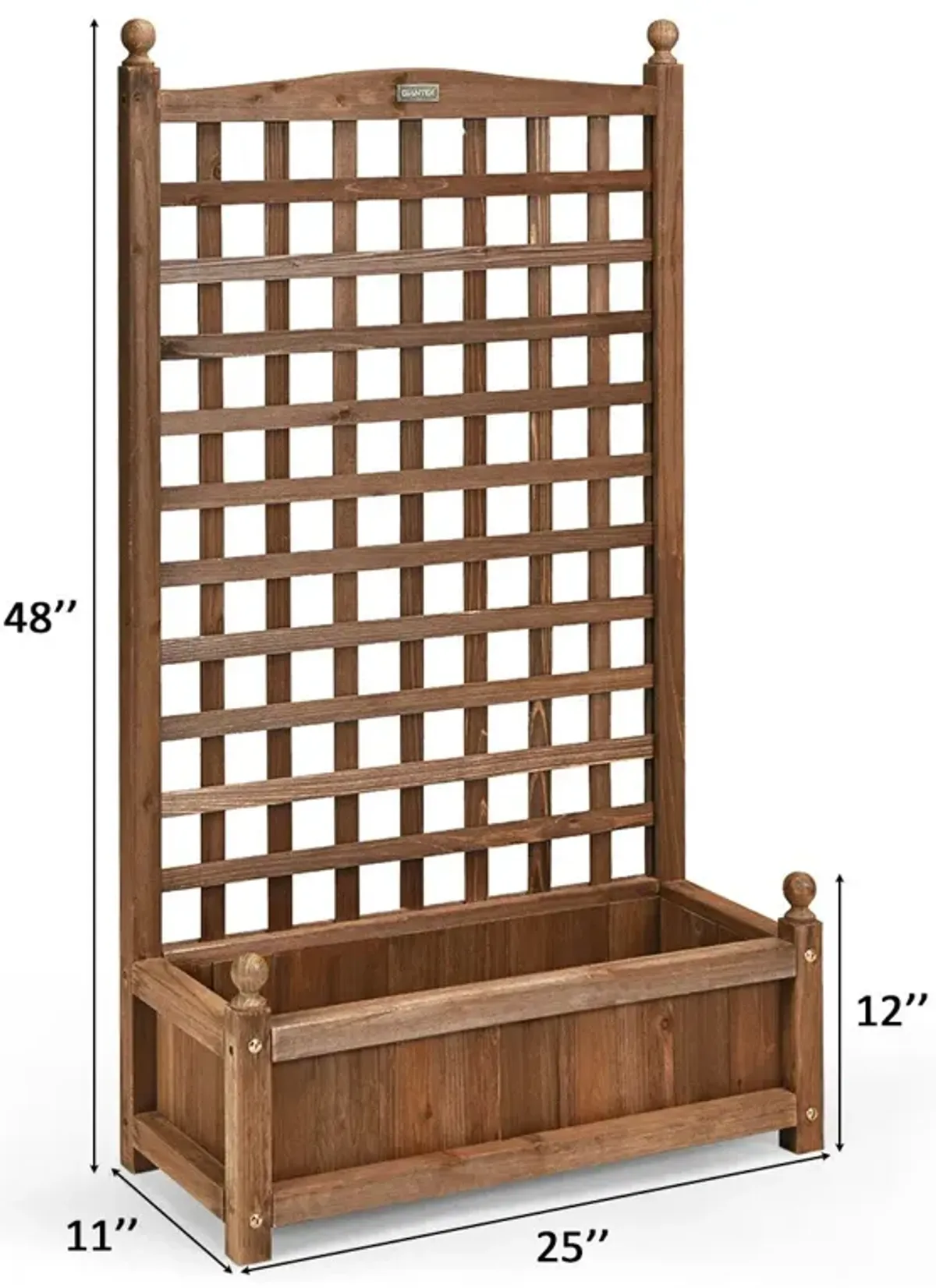 Solid Free Standing Wood Planter Box with Trellis for Garden