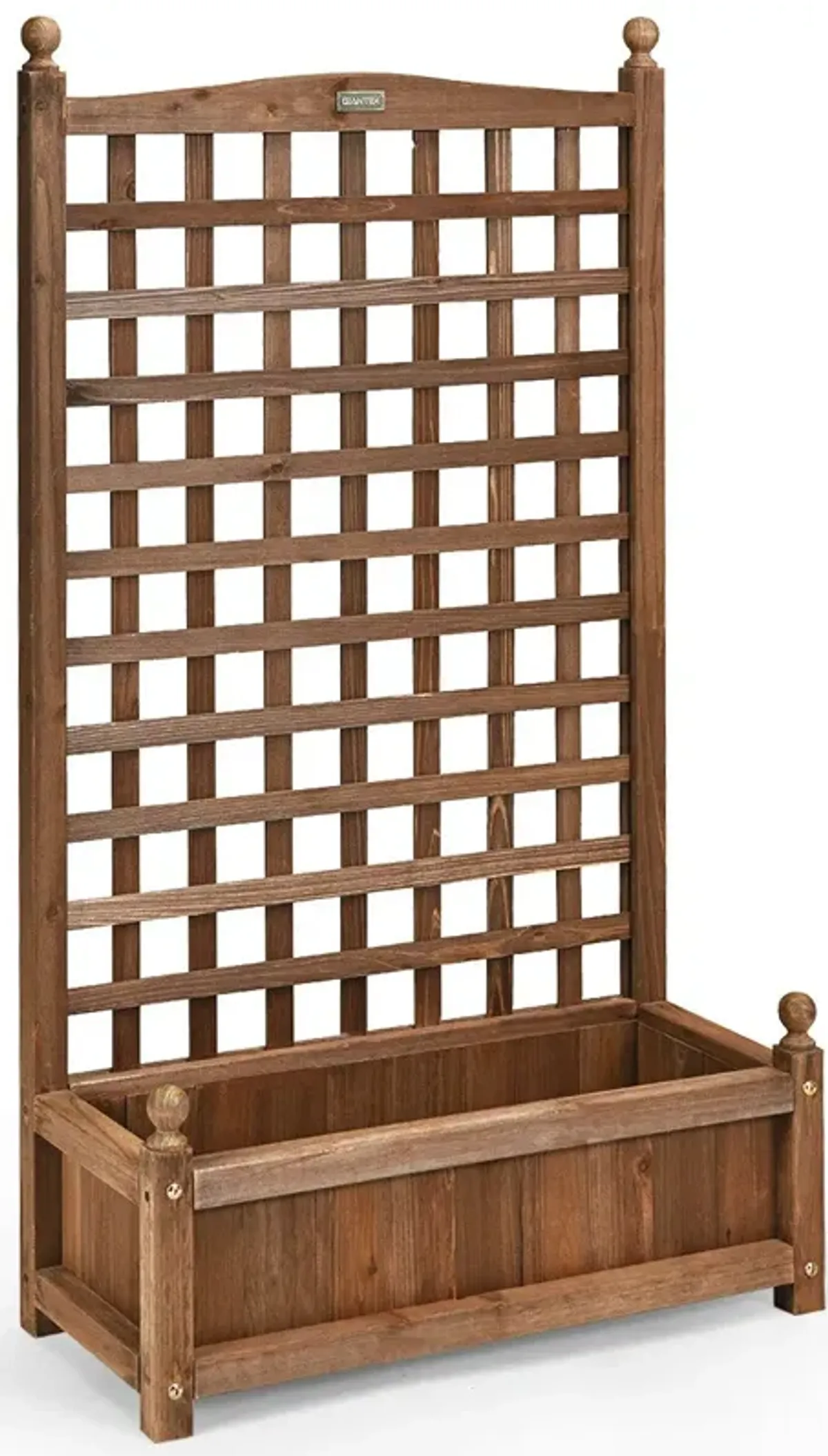 Solid Free Standing Wood Planter Box with Trellis for Garden