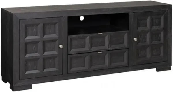 Kizie TV Stand Cabinet, Storage Drawers, Modern Black Wood, 72 Inch - Benzara