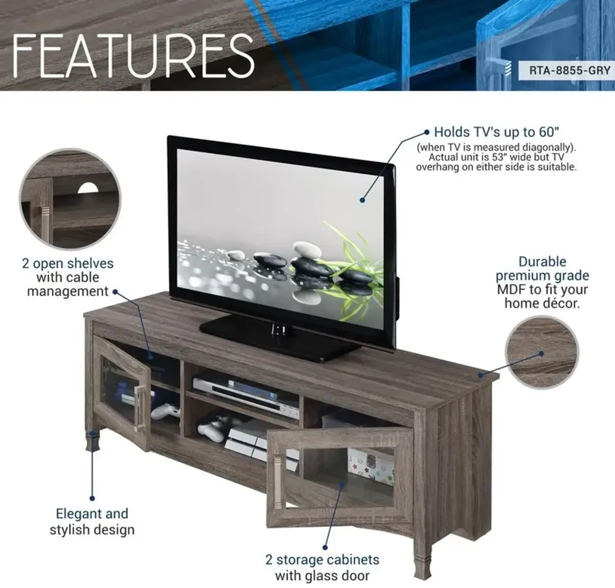 Techni Mobili Grey Driftwood TV Stand