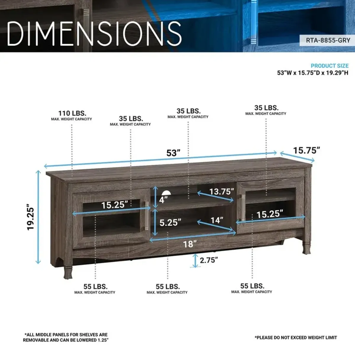 Techni Mobili Grey Driftwood TV Stand