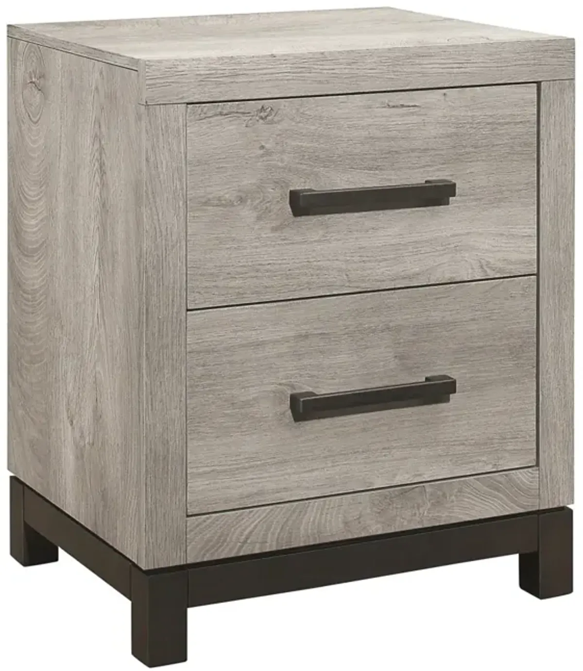 Attractive Gray Finish 1pc Nightstand of 2x Drawers Metal Bar Hardware Premium Melamine Board Wooden Bedroom Furniture