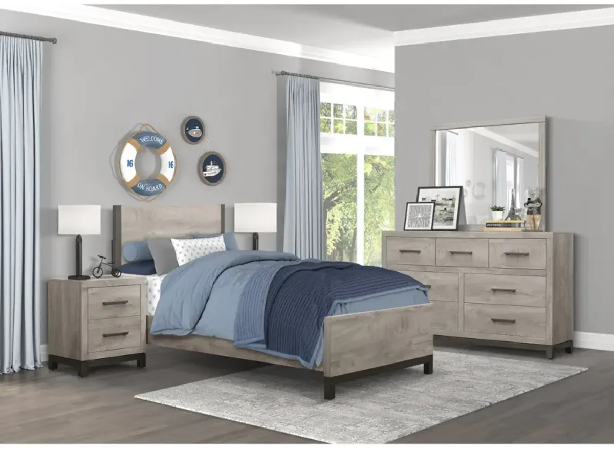 Attractive Gray Finish 1pc Nightstand of 2x Drawers Metal Bar Hardware Premium Melamine Board Wooden Bedroom Furniture