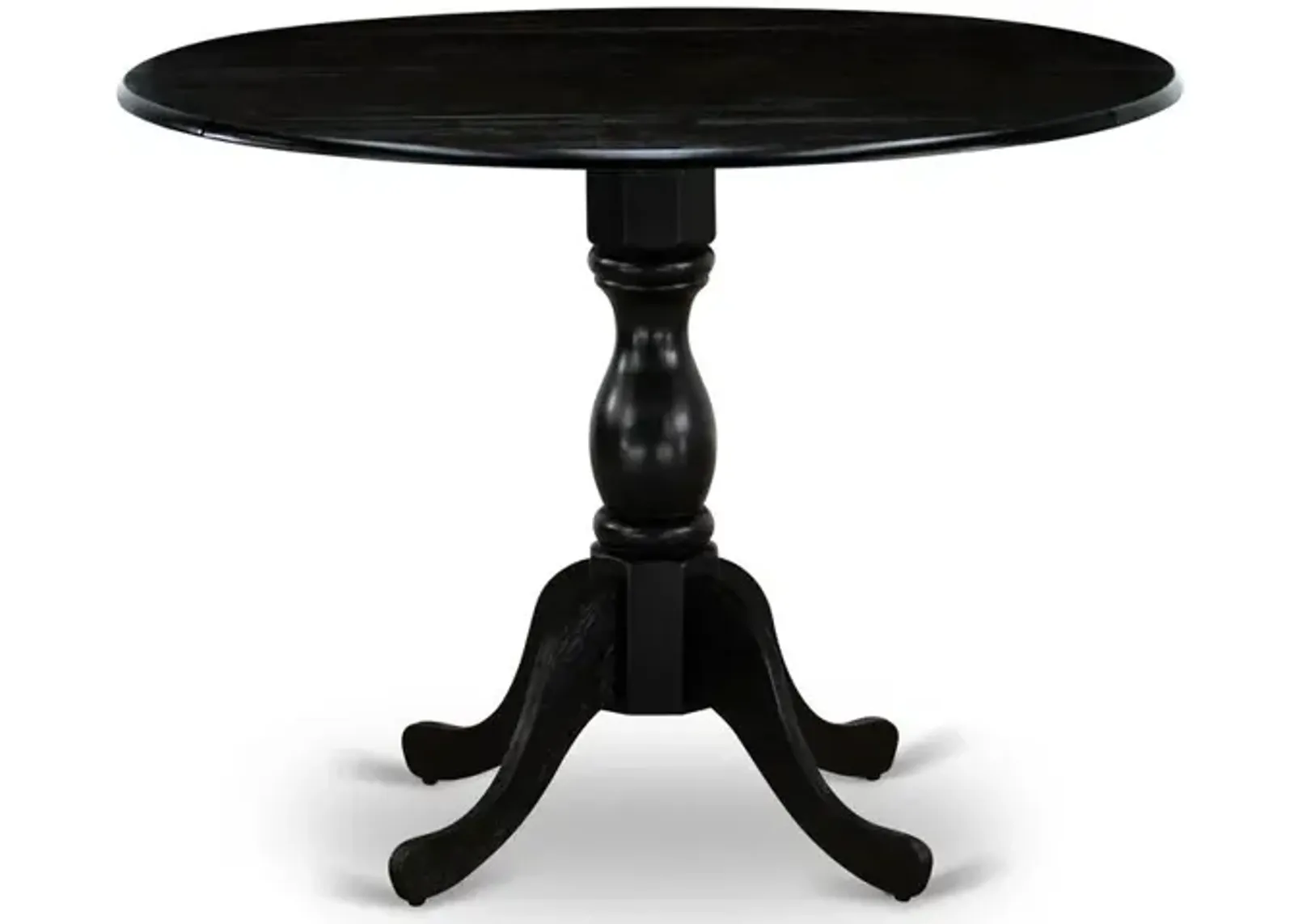 East West Furniture DMT-ABK-TP Round wood table Wire Brushed Black Color Table Top Surface and Asian Wood Drops Leave Kitchen table with Pedestal Legs - Wire Brushed Black Finish