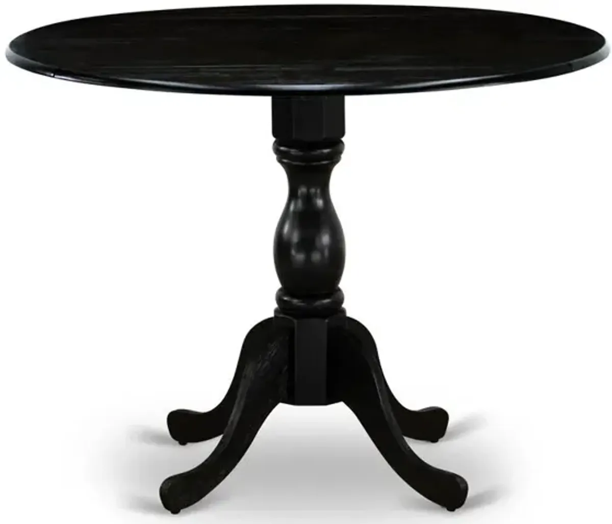 East West Furniture DMT-ABK-TP Round wood table Wire Brushed Black Color Table Top Surface and Asian Wood Drops Leave Kitchen table with Pedestal Legs - Wire Brushed Black Finish