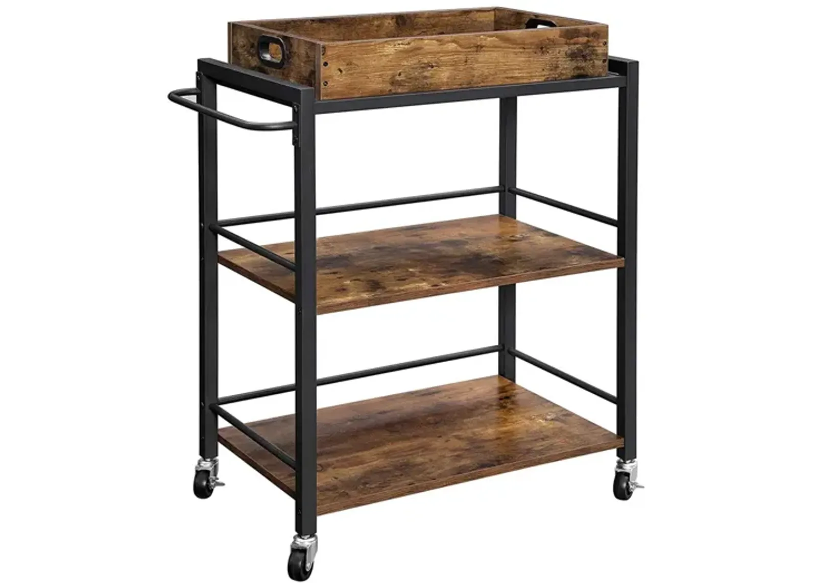 3-Tier Bar Cart with Wheels - Kitchen Serving Cart with Universal Casters, Brakes, and Leveling Feet