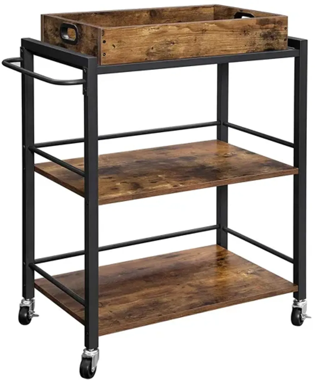 3-Tier Bar Cart with Wheels - Kitchen Serving Cart with Universal Casters, Brakes, and Leveling Feet