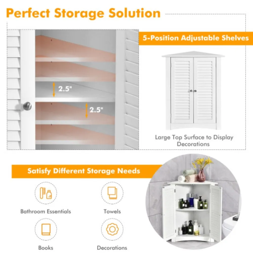 Adjustable Corner Storage Cabinet with Shutter Doors