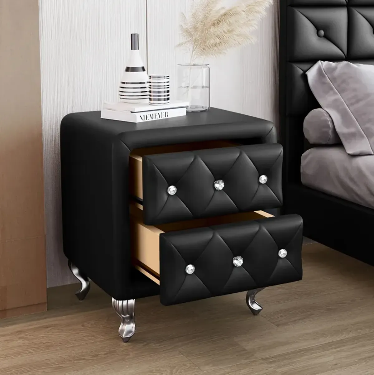 Merax Elegant Storage Night Table PU Nightstand