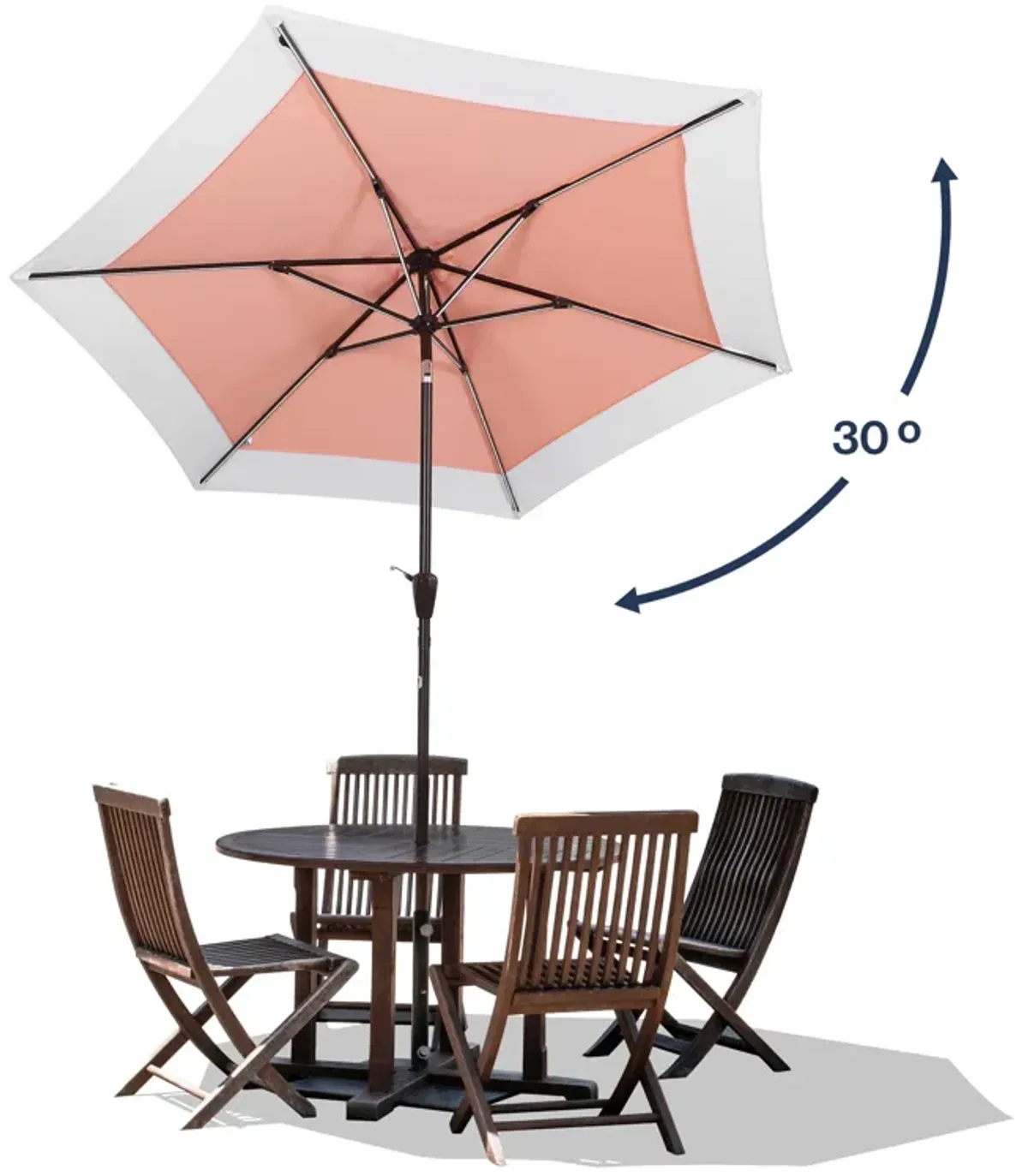 Spencer Classic Coastal 2-Tone Solar LED Market Patio Umbrella with 12 LED Strip Lights, Auto-Tilt, Crank and UV Protection