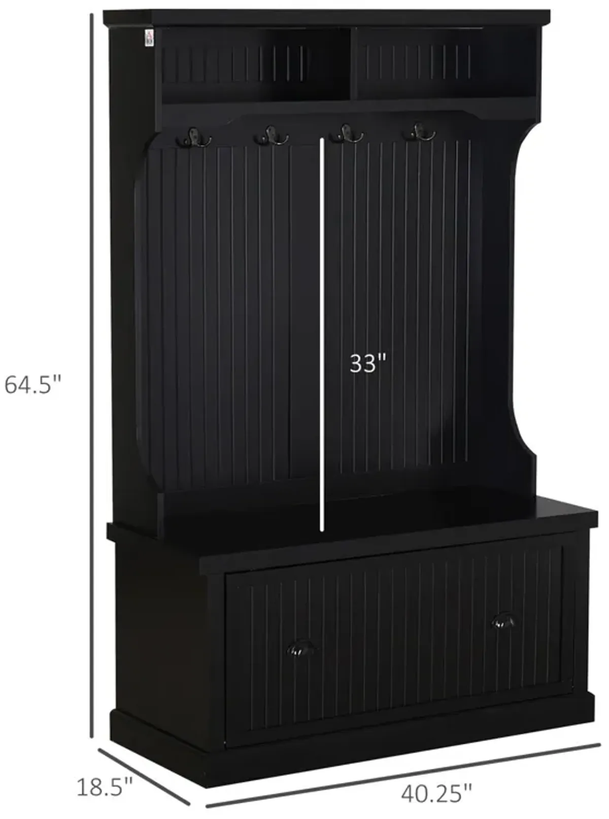 Black Entryway Solution: Hall Cabinet with Coat Hooks & Shoe Bench