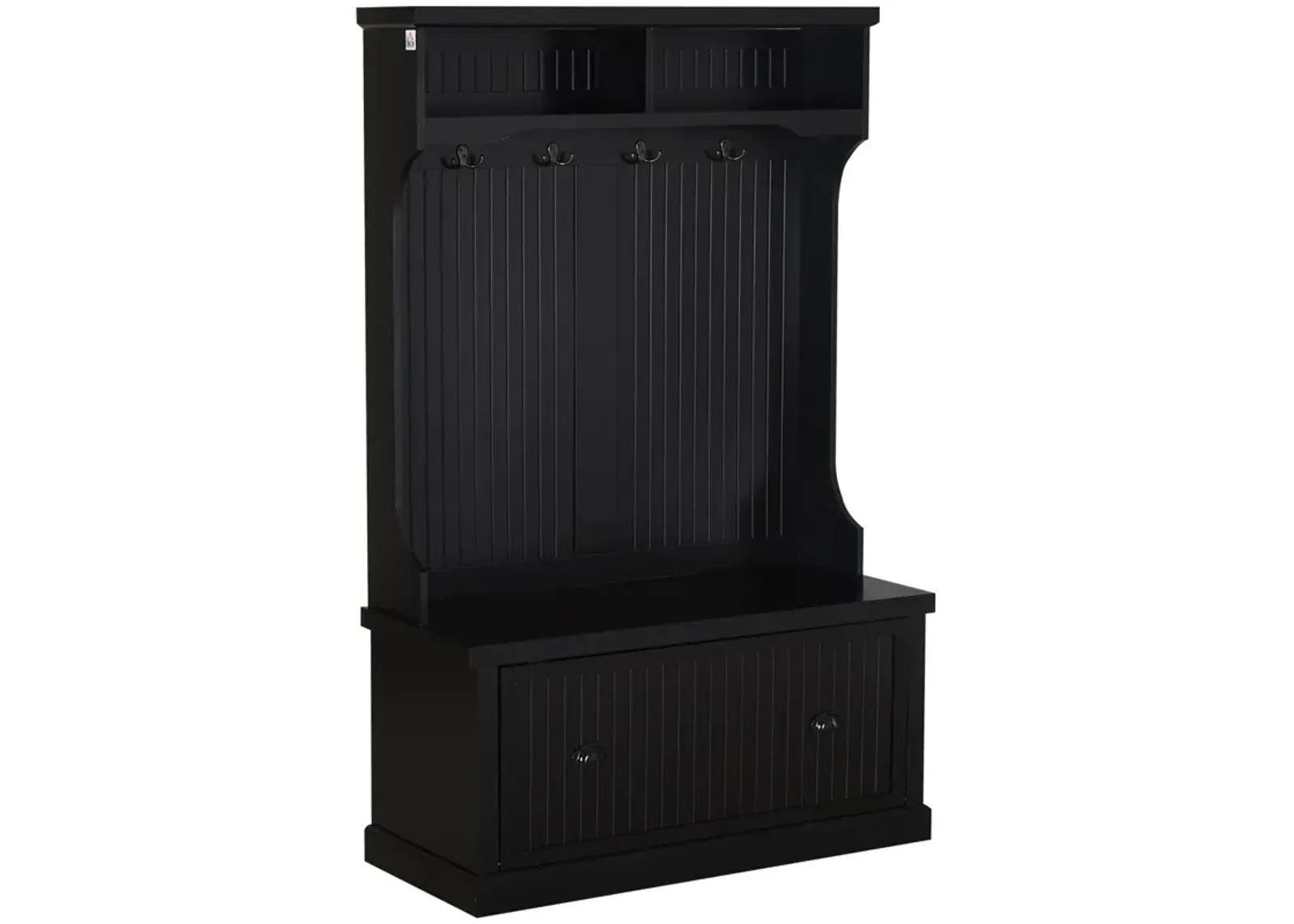 Black Entryway Solution: Hall Cabinet with Coat Hooks & Shoe Bench