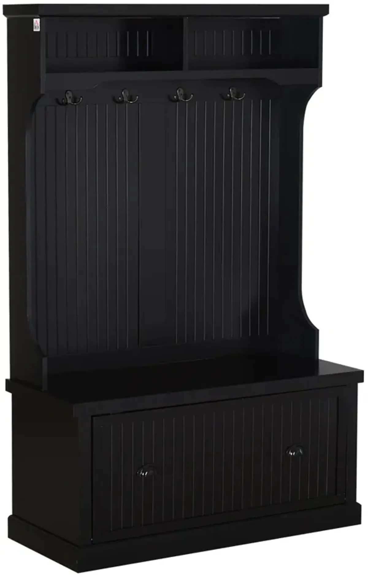 Black Entryway Solution: Hall Cabinet with Coat Hooks & Shoe Bench