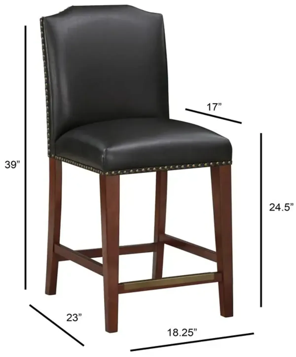 Comfort Pointe Bristol Stationary Brown Faux Leather Counter Stool with Nail Heads