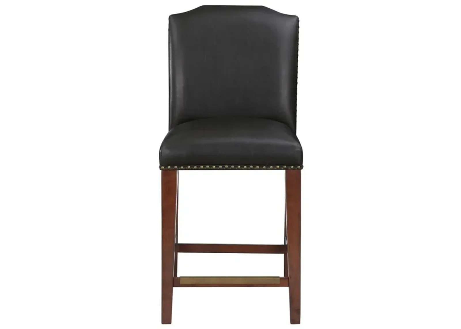 Comfort Pointe Bristol Stationary Brown Faux Leather Counter Stool with Nail Heads