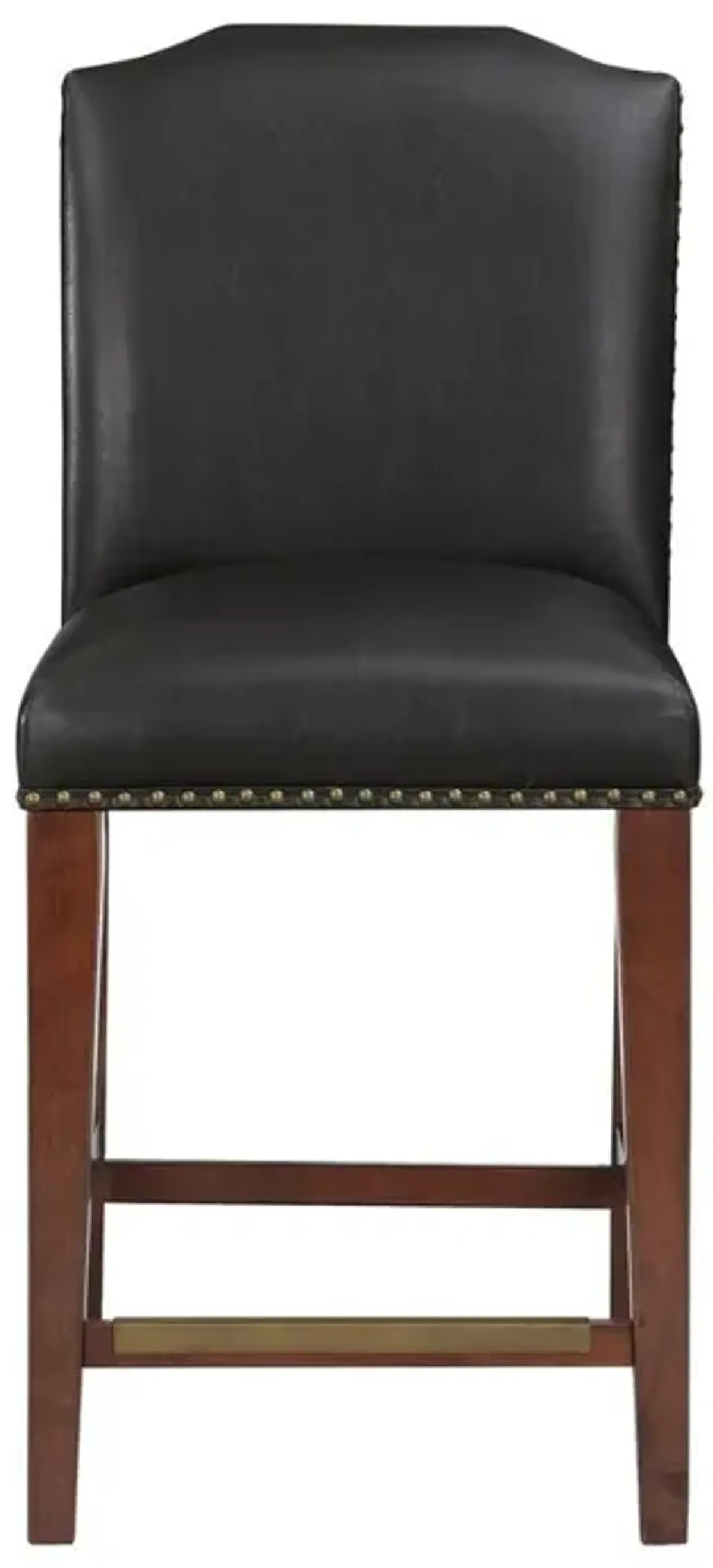 Comfort Pointe Bristol Stationary Brown Faux Leather Counter Stool with Nail Heads