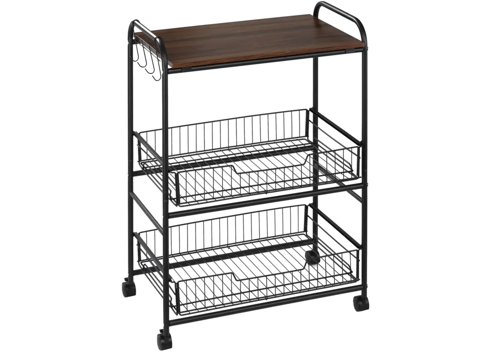 Walnut Kitchen Helper: 3-Tier Mobile Trolley with Basket Drawers