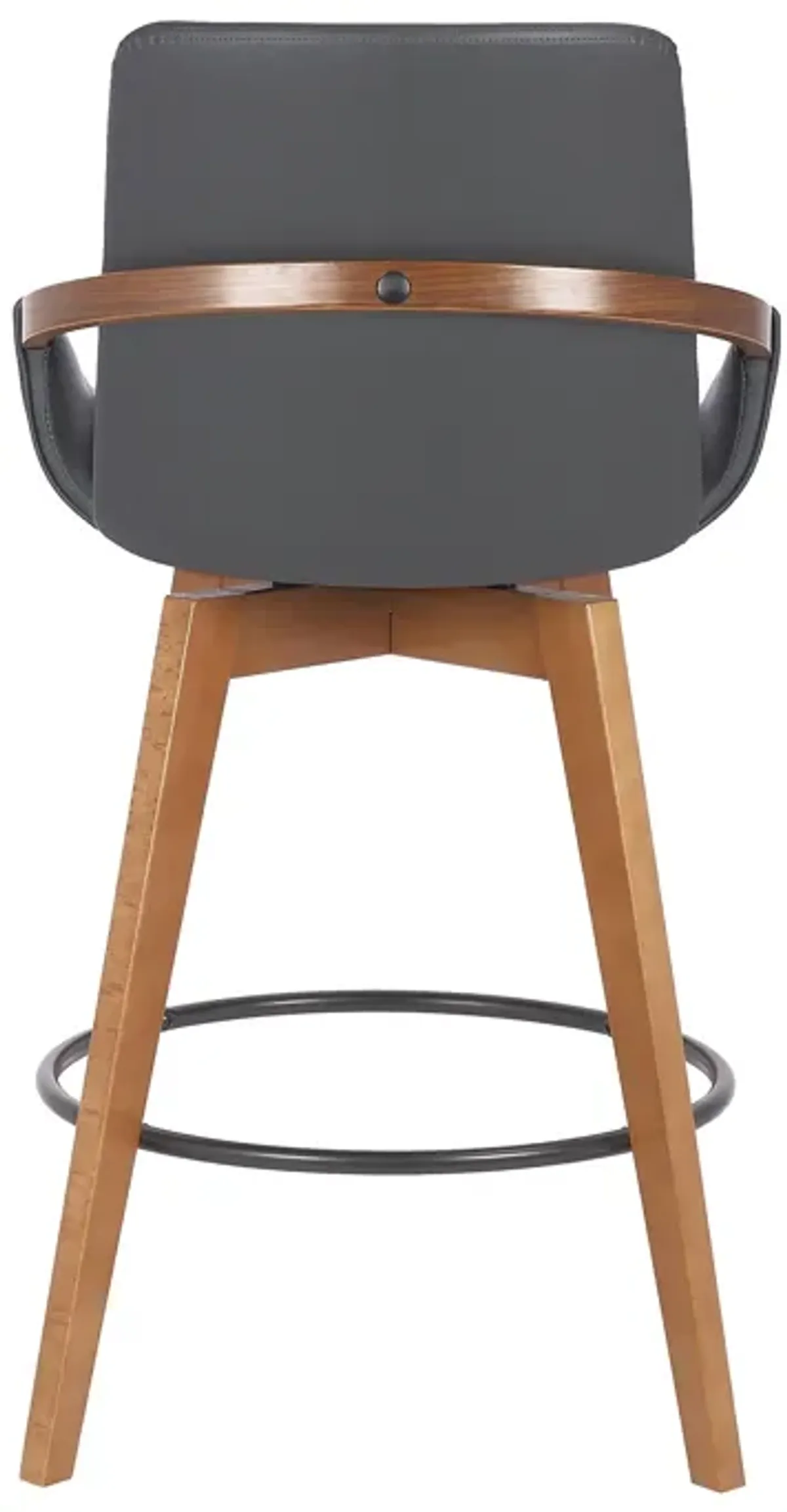 26" Luxurious Grey Faux and Walnut Wood Swivel Bar Stool