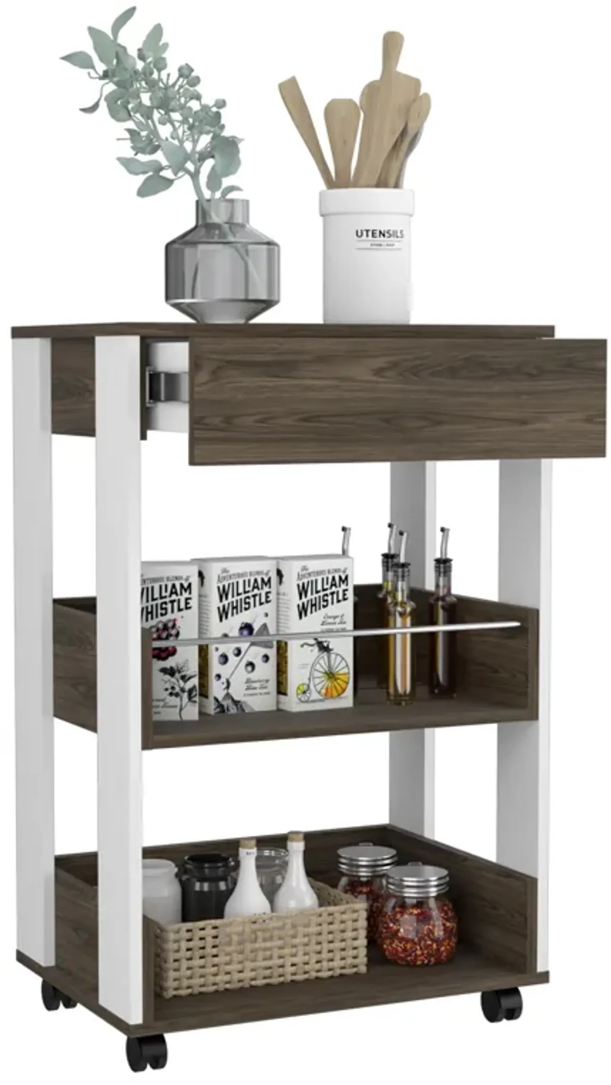 Kitchen Cart Coron, Kitchen, White / Dark Walnut